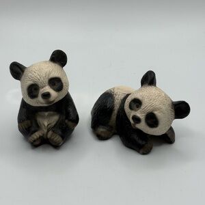 Two House of Global Art/Harvey Knox Panda Bear Figures Hand Painted Glass Eyes